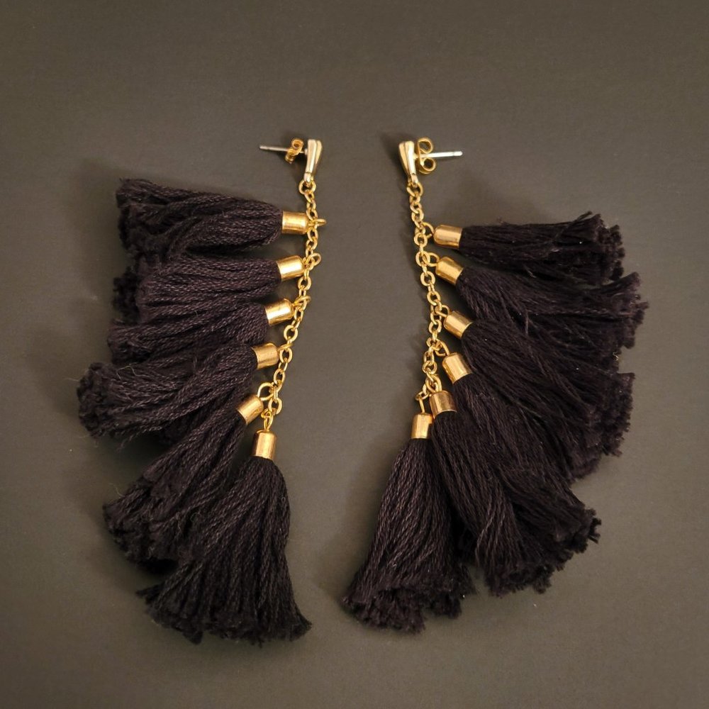Black & Gold Tassel Earrings